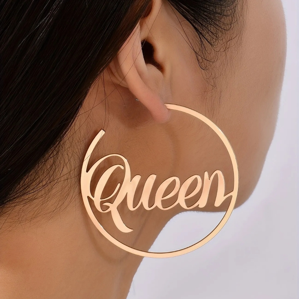 NEW Ladies Large Queen Hoop Earrings 2.36 inches